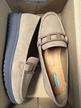 BareTraps Taupe/Brown Slip-On Loafers with Decorative Strap